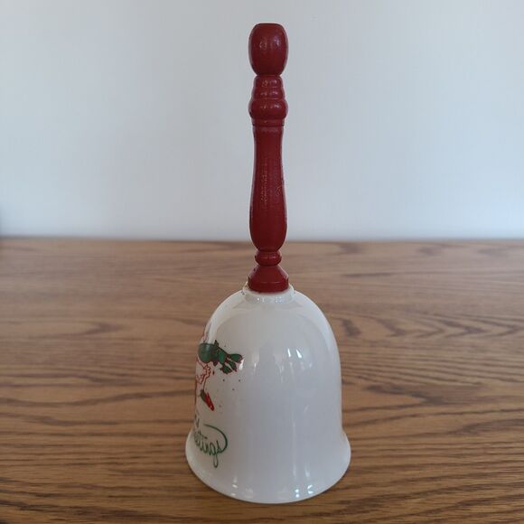 Vintage Giftco Christmas Porcelain "Seasons Greetings" Dinner Bell Skating Goose - Picture 9 of 10